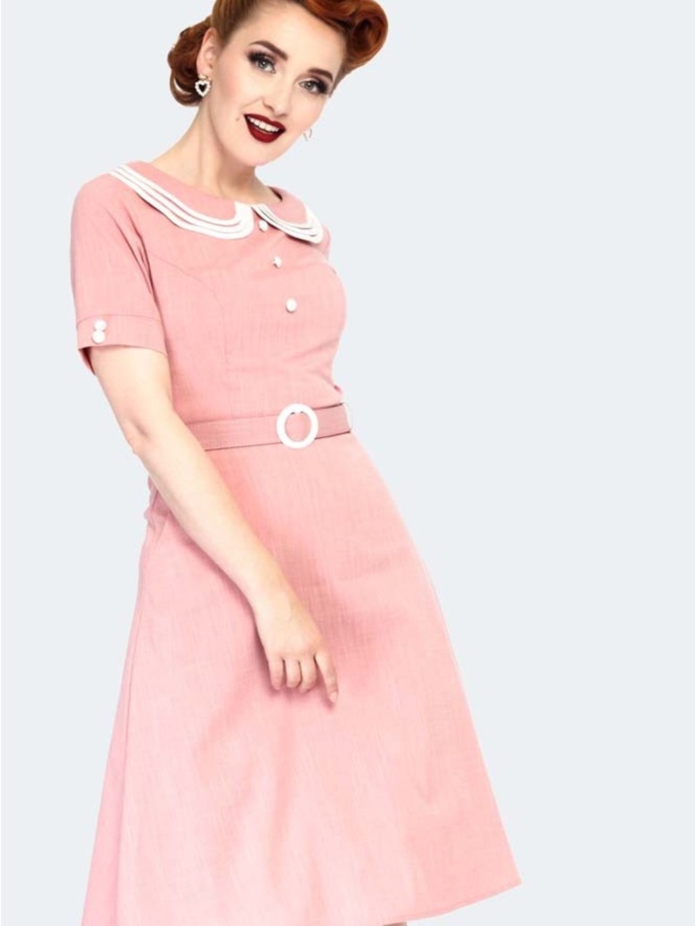 VOODOO VIXEN Vintage-Inspired 40S PINK LAYERED COLLAR FLARE DRESS
